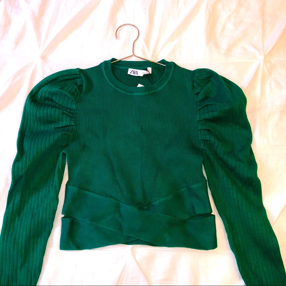 ZARA Emerald Green Long Sleeve Crop Top